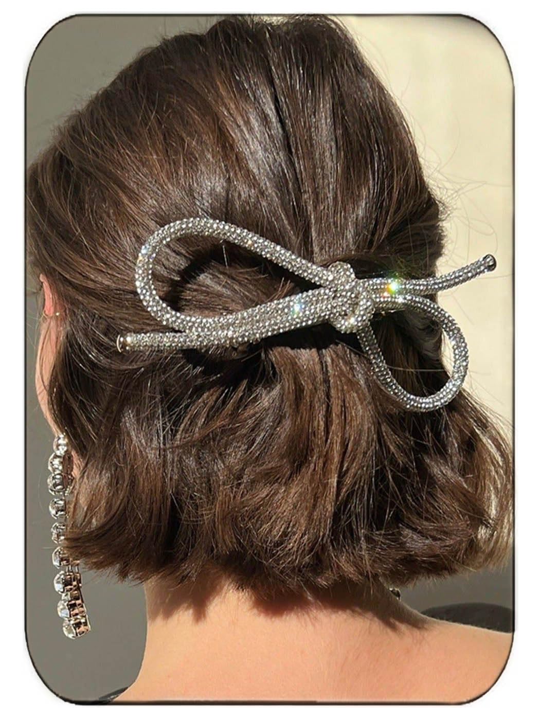 Silver Rhinestone Hair Clip Crystal Bowknot Barrette for  display picture 1
