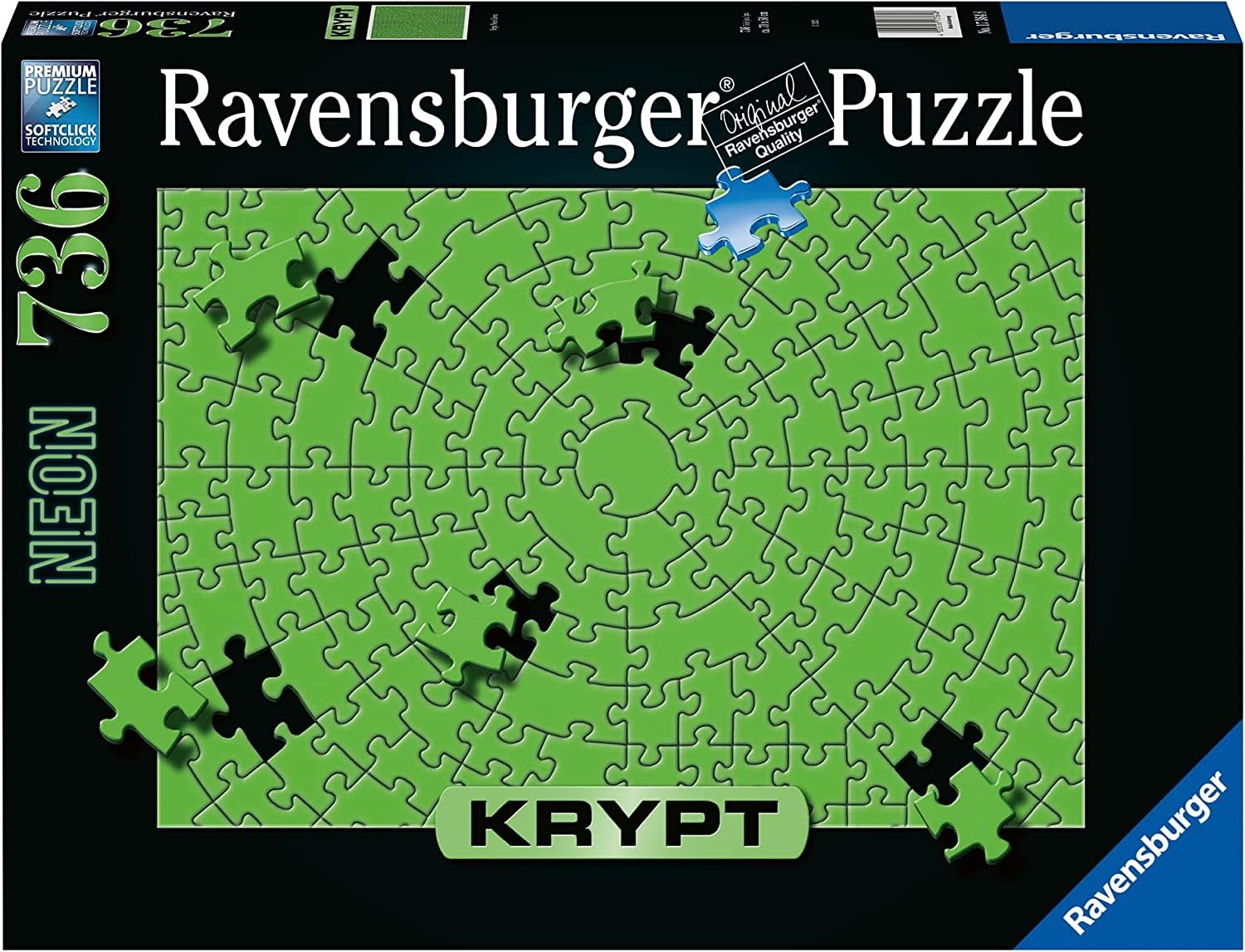 Ravensburger Krypt Neon Green Mystery Challenge Jigsaw Puzzles for Adults Age 12 Years Up - 736 Pieces