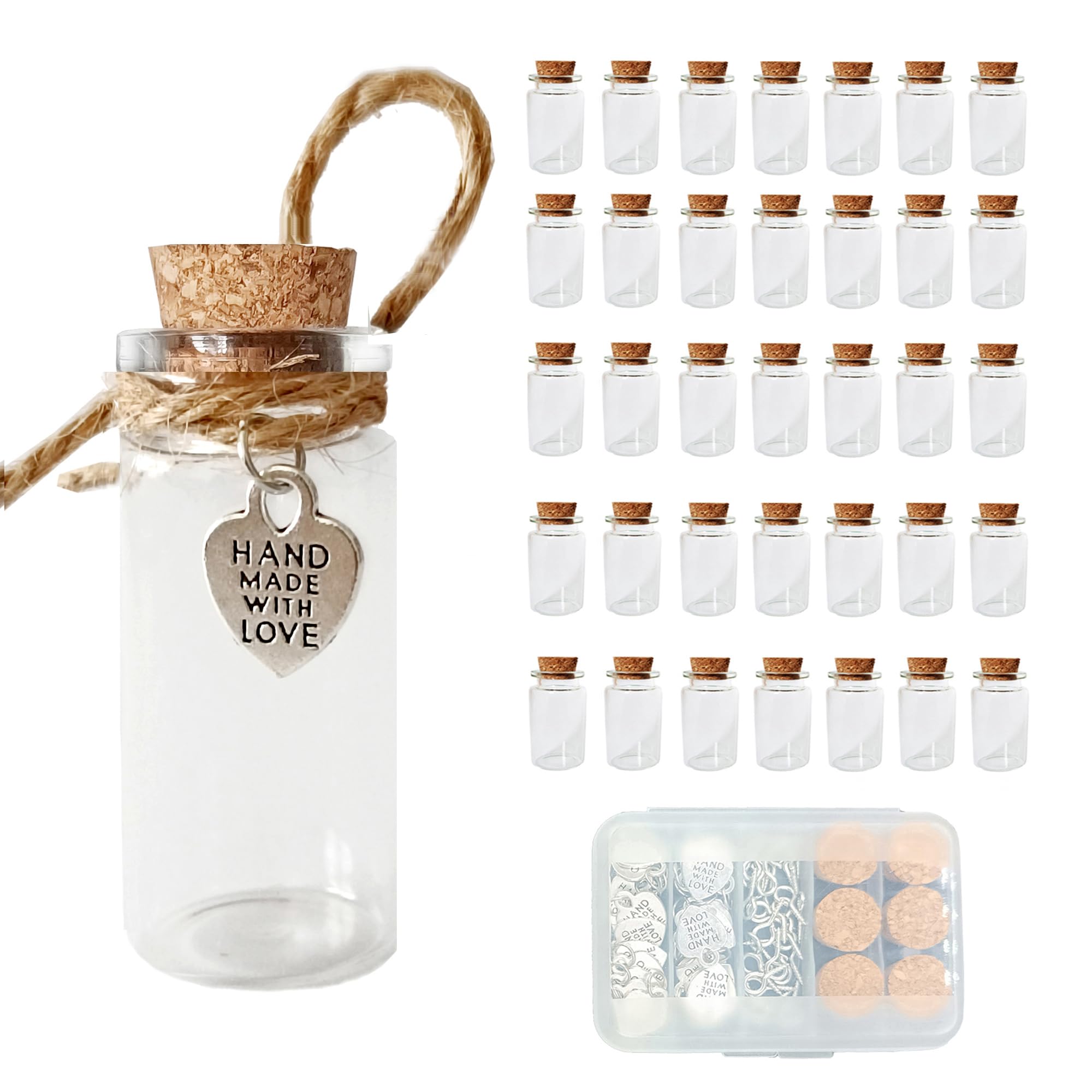 LOYONAL Mini Glass Bottles - 35 Pcs, 10 ml Each - Wishing Bottles Jars for Wedding Favours
