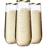 Maaacute 24 Pcak Champagne Flutes Plastic, 9 Oz Disposable Stemless Mimosa Gold Rim Toasting Glasses, Clear Crystal Plastic Cocktail Cups for Party Wedding Birthday