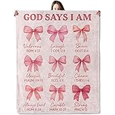Christian Pink Bow Blanket, Flannel Blankets Gifts for Boys Girls Adults, Warm Cozy Soft Fuzzy Throw for Couch, Bed, Room Decor 50x60 in