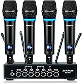 ZERFUN 4 Channel Rechargeable Wireless Microphone System, Pro UHF Metal Handheld Wireless Microphones Cordless Mics with Echo Bluetooth VOL Channel Control for Karaoke Singing Church(MU-898)