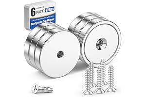 Grtard 6 Pack Neodymium Cup Magnets, 110LBS Holding Force Strong Rare Earth Magnets with Heavy Duty Countersunk Hole and Stainless Screws for Refrigerator, Tool Room, Science, Craft, Office and Garage