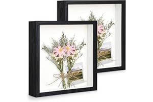 Anhow 2pcs 9x9 Shadow Box Frame Display Case, 3D Picture Frame with Transparent Glass, Display Case Box for Photos, Memorabilia, Crafts, Souvenir, Wedding Memories, Baby Items - Black