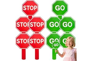 10pcs Handheld Traffic Signs - Stop and Go Sign with Handle, Stop Sign for Kids, Waterproof Double-Sided Warning Paddle for P
