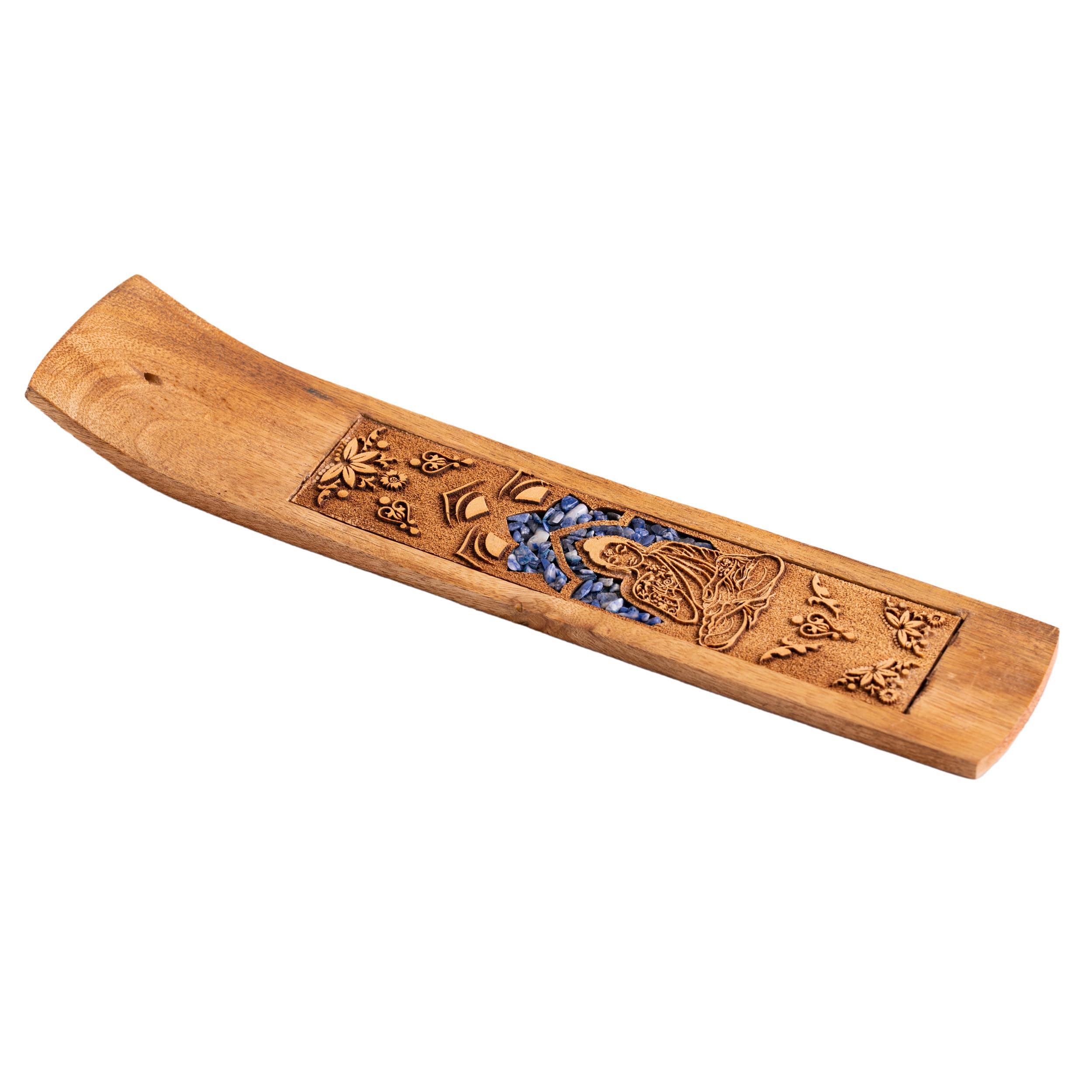 NKlaus Incense Stick Holder Buddha with Sodalite 26 x 5 cm Wooden Holder for Incense Sticks 15835