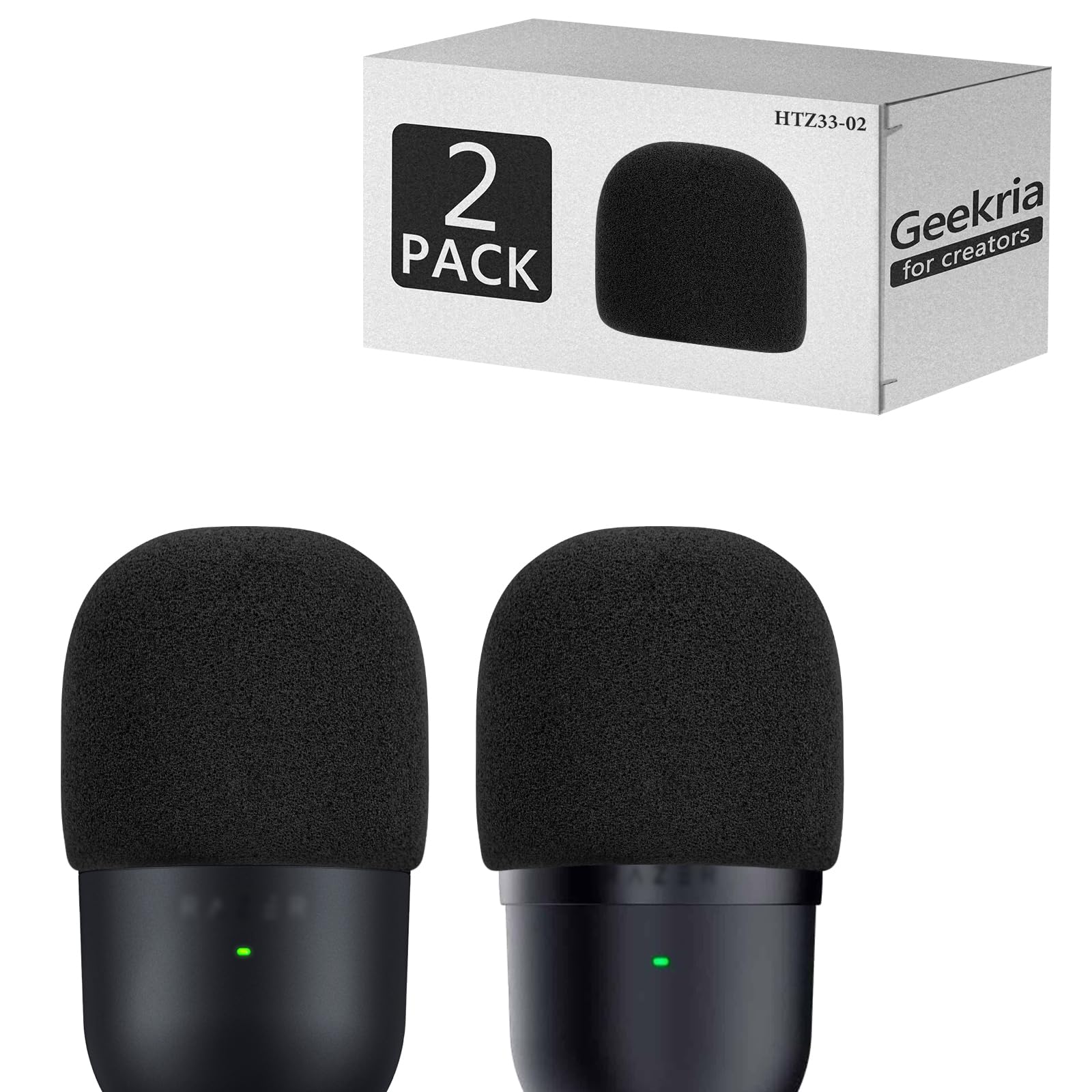 Geekria for Creators Foam Windscreen Compatible with Razer Seiren Mini, Seiren V3 Mini Microphone Antipop Foam Cover, Mic Wind Cover, Sponge Foam Filter (Black / 2 Pack)