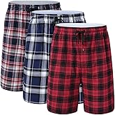 yuyangdpb Men's 3-Pack Woven Pajama Short Cotton Plaid Sleepwear Shorts Button Open Fly with Pockets
