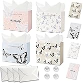 Beautiful Gift Bag Set of 4- Small 7.6-inch bag with handle, including matching tissues, envelopes, greeting cards, and small stickers - Reusable and suitable for any birthday, wedding, party, Mother's Day, and other occasions(7.6inchX5.7 inchX3.3 inch)