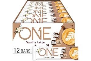 ONE Coffee Shop Caffeinated Protein Bars, Vanilla Latte, Gluten Free with 20g Protein and 65mg of Caffeine Energy, Pantry Staples, 2.12 oz (12 Count), Packaging May Vary