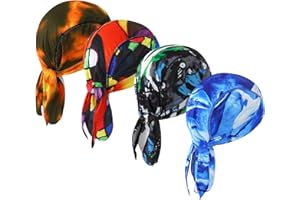 DOCILA 4 Pcs Do Rags Skull Caps for Men Fashion Sweat Wicking Helmet Liner Beanie Breathable Motorcycle Cycling Sports Cap