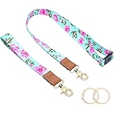 Wisdompro Lanyards for Keys, Cute Wrist & Neck Lanyard for Women, Breakaway Lanyard for ID Badges, Car Keys, Wallet - Powder Blue Flower