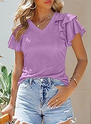 SHEWIN T Shirts for Women Ruffle Short Sleeve Tops