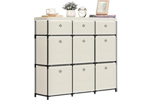 HAITRAL 9 Cube Storage Organizer, Fabric Storage Chest Drawers Organizer Unit for Closet, Easy Assembly Clothes Closet Dresser for Bedroom,Dorm,Hallway, Storage Bins (White)