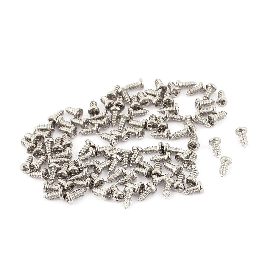 sourcing map 100 Pcs M1.2 x 3mm Stainless Steel Phillips Round Head Self Tapping Screws Bolts