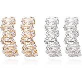Light Rain Clip on Earring 2 Pcs, Bling Stud 14K Gold and Silver Plated Bling Zirconia Crystal Jewelry with Silicone Pad for Non-Pierced Ears Women
