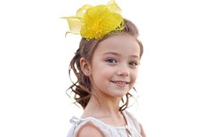 Zinniday 2025 Mini Fascinators Hat - Elegant Small Yellow Kentucky Attire Headwear Accessories 1920s 50s High Tea Party Church Tiny Veil Derby Hat with Hair Clip for Women Girls