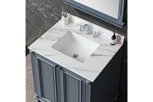 Runboll 31" Marble Vanity Top with Sink, Sintered Stone Bathroom Vanity Top with Undermount Rectangular Bowl, 4" Backsplash, Pre-Drilled 8" 3 Faucet Holes (Cabinet NOT Included)