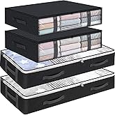 CJWLKJ Under Bed Storage Containers, 4-Pack Large Capacity Underbed Storage Bags Organizer, 2 Size Storage Bins with Clear Wi