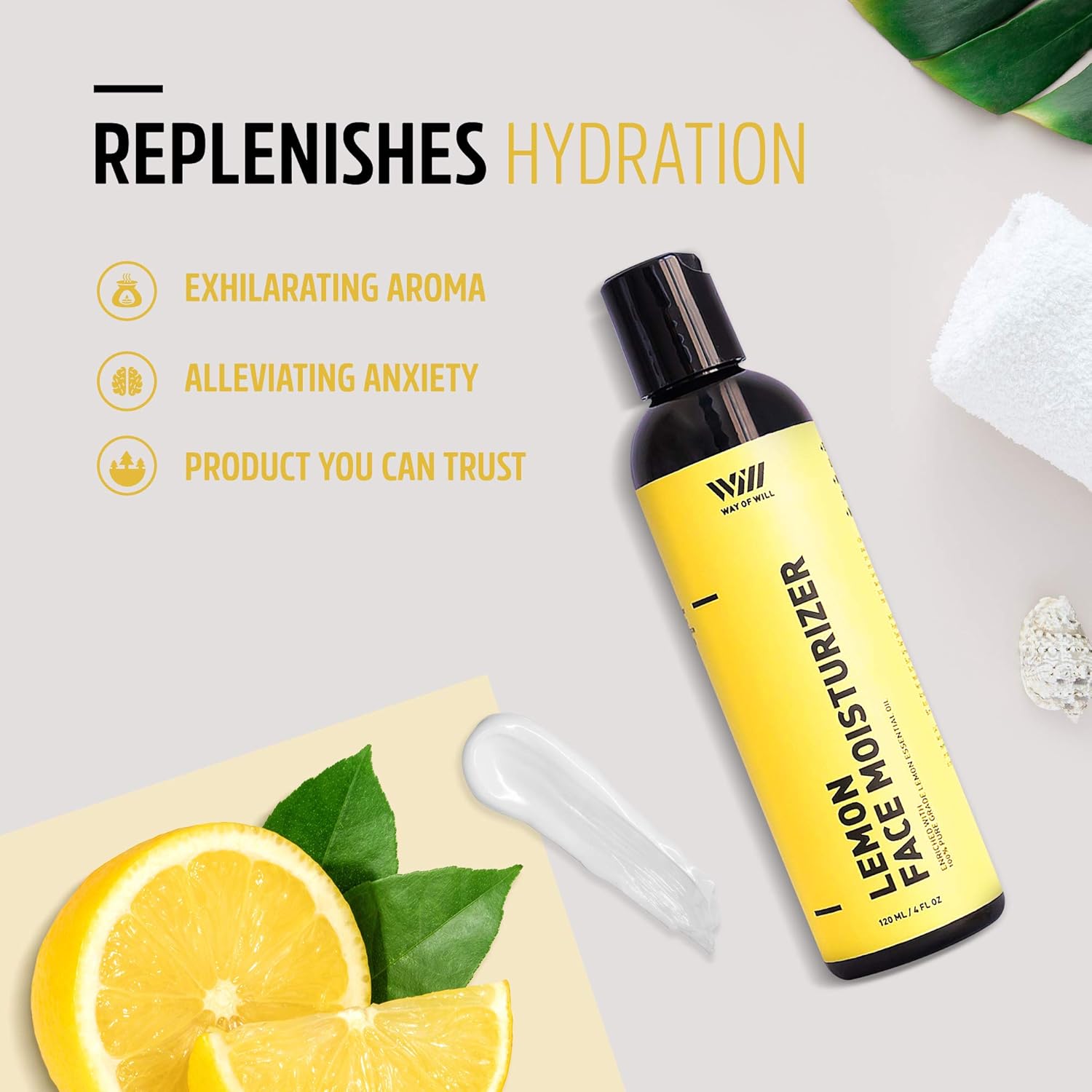 Lemon Face Moisturizer, Facial Moisturizer with Lemon Essential Oil, Face Cream for Women and Men, Sulfate and Paraben Free, 120 mL - Way of Will: Beauty