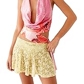 Women Lace Mini Skirt Y2k Low Rise Ruffle Pleated Short Skirt Tiered Layered A Line Flowy Mesh Underskirt