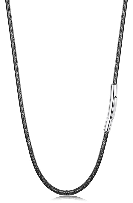 sailimue Leder Halskette für Herren und Damen Seil Schnur Kette Edelstahl Verschluss 2mm / 3mm / 4mm Breit, 41-76CM