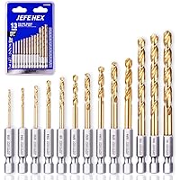 JEFE HEX 13-Piece Drill Bits Set-1/16" 5/64" 3/32" 7/64" 1/8" 9/64" 5/32" 11/64" 3/16" 13/64" 7/32" 15/64" 1/4", Hex Shank Dr