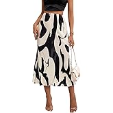 Verdusa Women's High Waist Graphic Print A Line Pleated Long Skirt