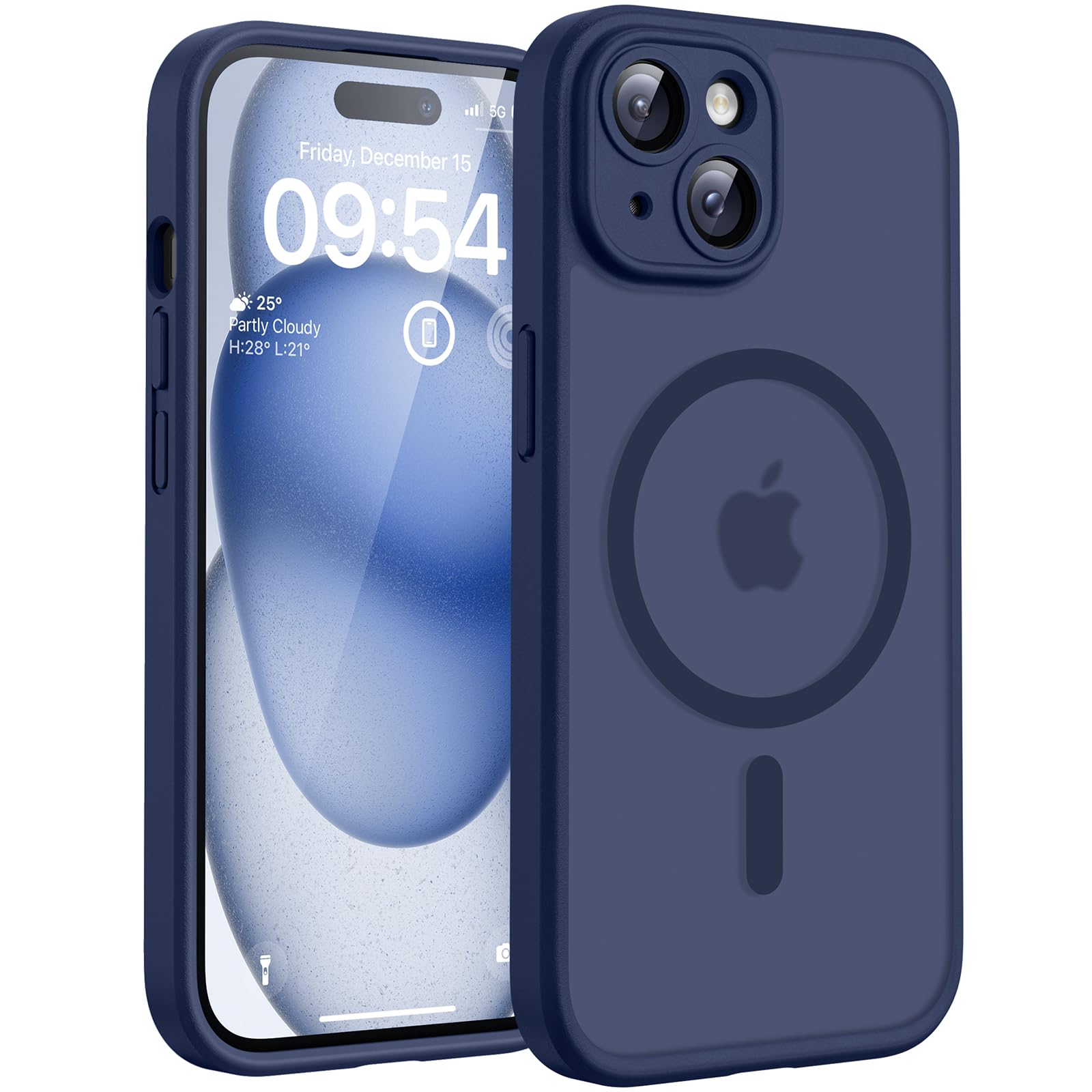 TOCOL Magnetic for iPhone 15 Case 6.1-Inch, Fit for MagSafe, Upgraded [Full Camera Protection], [14FT Military Grade Drop Tested] Shockproof Slim Translucent Matte Back Phone Cover (Dark Blue) — image 1