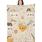 Turamurra Cute Noodle Bowl Blanket, Adorable Kawaii Ramen Noodles with Eggs and Chopsticks Throw, Cozy and Soft Lightweight Blanket, Ideal for Bedroom, Living Room Gifts, 50x60 in,Decor
