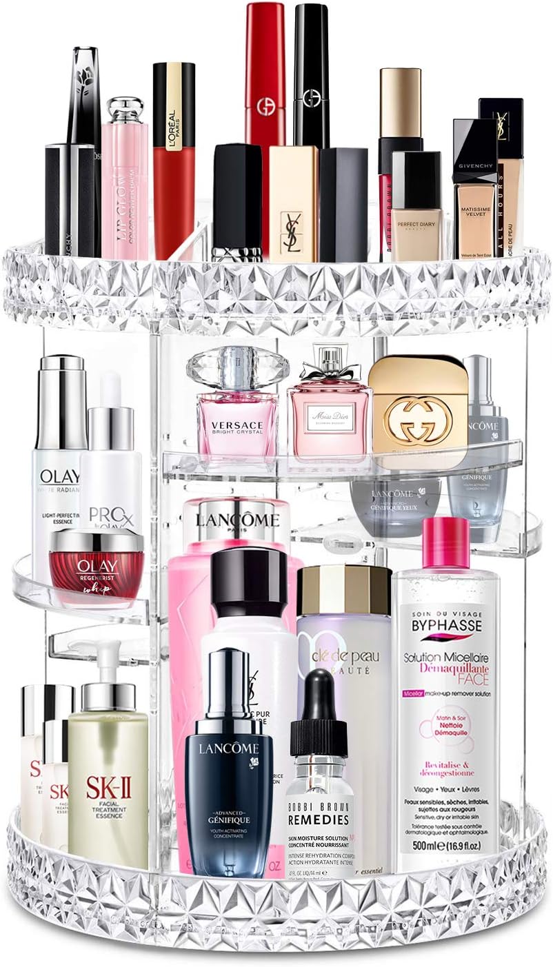 alvorog Makeup Organiser, 360 Degree Rotating Multi-Function Storage Box with Adjustable Shelves Large Capacity for Jewelry, Makeup Brushes, Lipsticks and More-small
