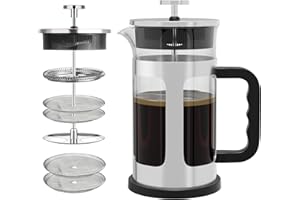 Gulex® French Press Coffee Maker Tea Maker (36 oz) 304 Stainless Steel Glass Coffee Press with 4 Filters Screen