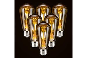 ASOKO LED Dimmable Edison Light Bulbs 4W, 2200K-2400K Warm White (Amber Glass) ST64, E26 Base Pack of 6