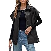 Ladyful Womens Oversized Leather Vest Sleeveless Faux Leather Jacket Motorcycle Biker Vest Coat Outerwear