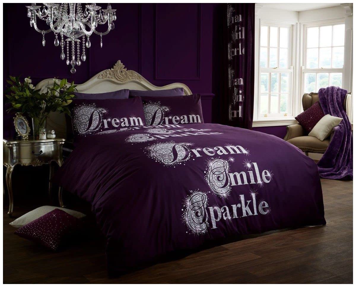 Gaveno Cavailia Luxurious SPARKLE Bed Set with Duvet Cover and Pillow Case, Polyester-Cotton, Aubergine, King
