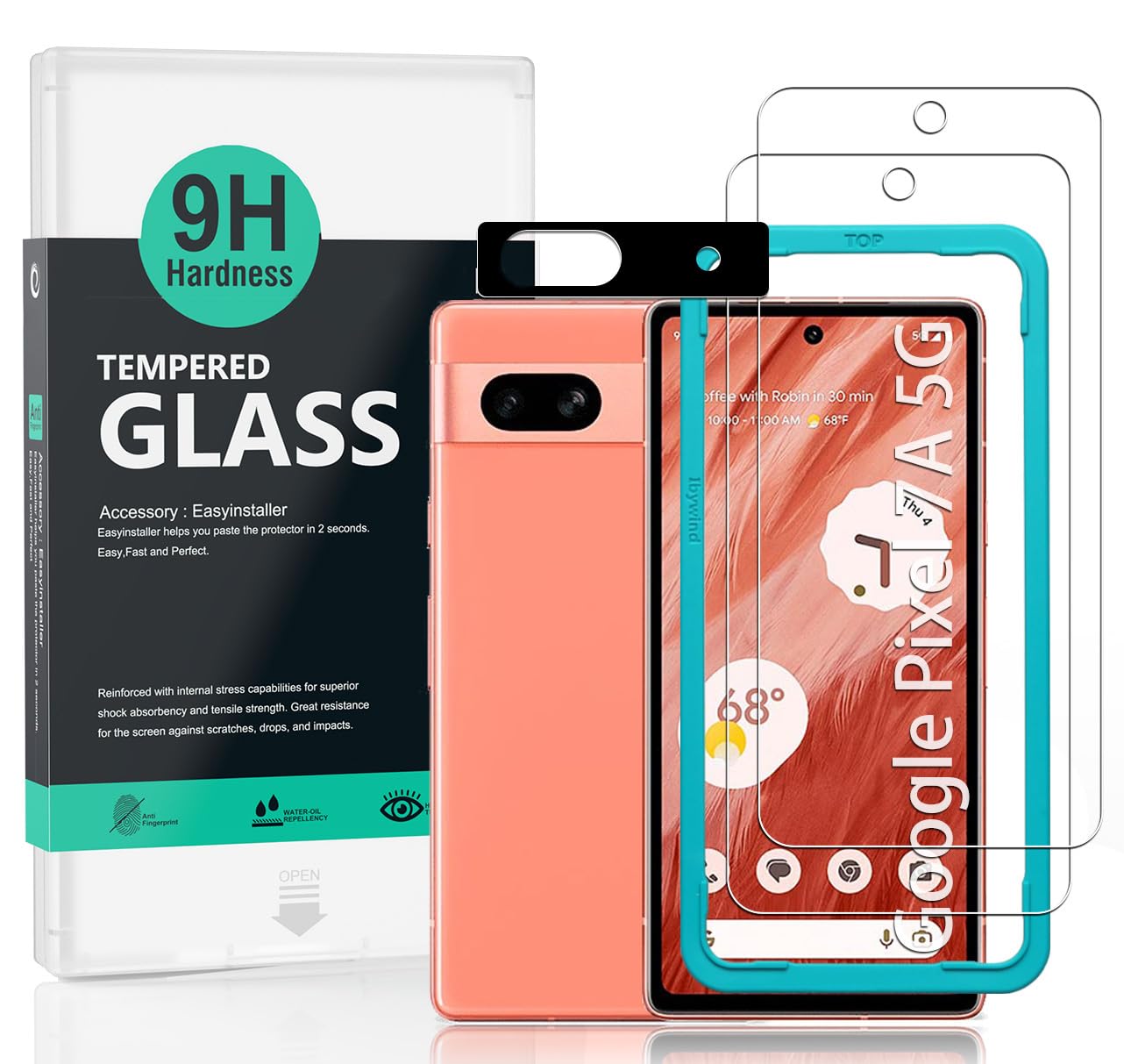 Ibywind Screen Protector For Google Pixel 7a 5G 6.1"[2 Pack],9H Hardness Tempered Glass,With 1Pc Camera Lens Protector,Easy to Install