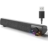 HPYLIF·H Computer Speakers, USB Powered 3.5mm AUX PC Sound Bar for Desktop Monitor, Gaming Speakers with Headphones & Microphone Link, Superb Stereo Sound, Plug-n-Play (Black)