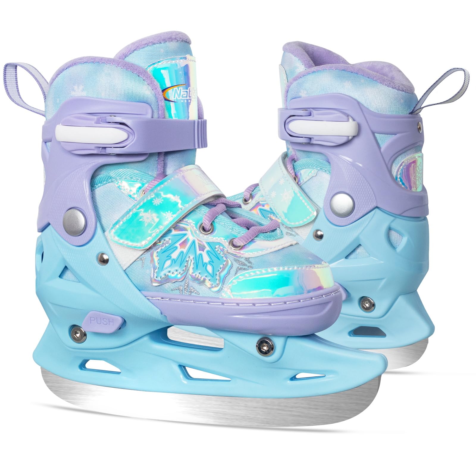 Photo 1 of Nattork Adjustable Kids Ice Skates - 4 Size Adjustable Hockey Lace-Up Skates with Warm Plush Lining, Triple Safety Ankle Support, Stainless Steel Blades - Perfect for Boys and Girls Aged 3-12
