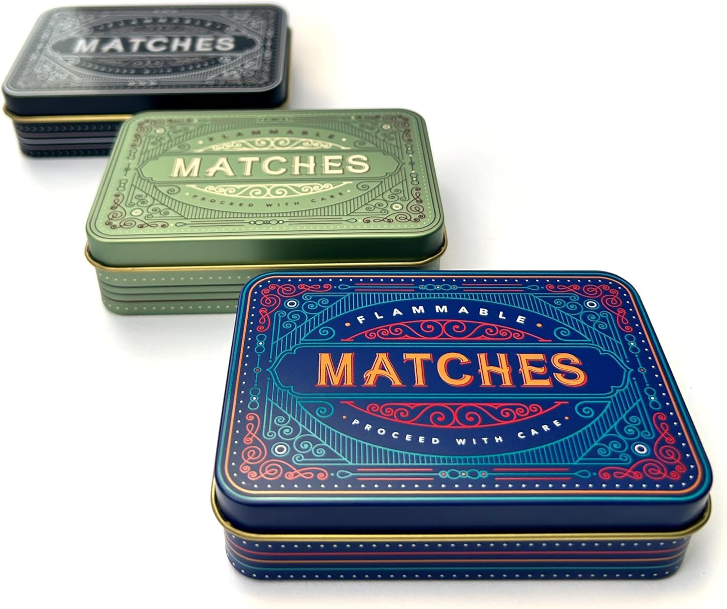 TINIT Matches Tin - Match Storage Box Metal Tin Matchbox Holder Candle Holder Lighter Gift Present (Blue)