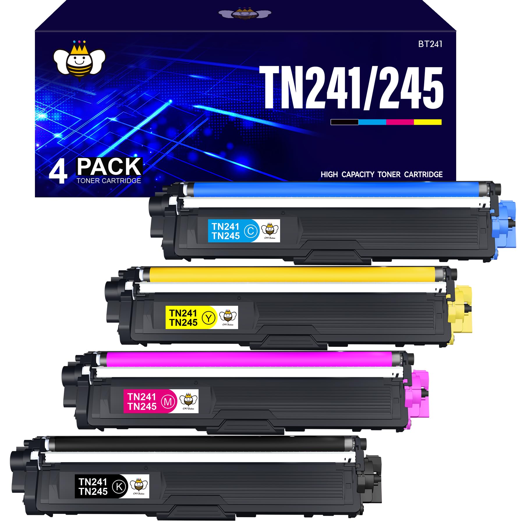 CMYBabee Remanufactured Toner cartridge TN241 TN245 for Brother HL3140CW HL3150CDW HL3170CDW HL3142CW HL3152CDW DCP9015CDW DCP9020CDW MFC9130CW MFC9140CDN MFC9340CDW MFC9330CDW (4 Pack)