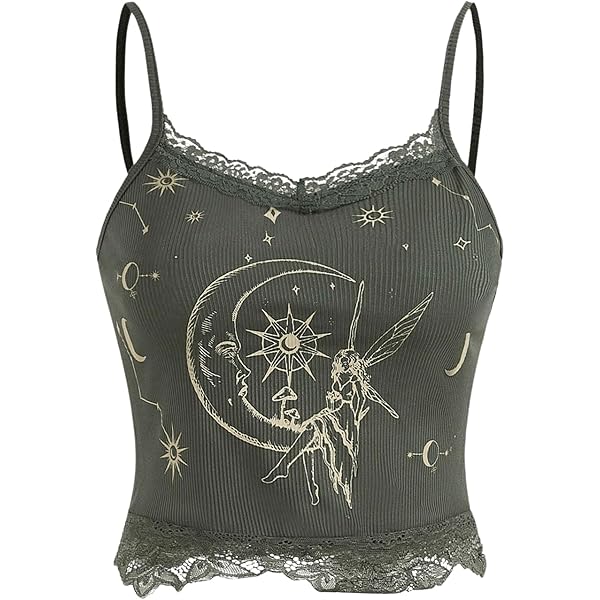 SOLY HUX Women's Y2k Gothic Lace Trim Cami Crop Top Sleeveless