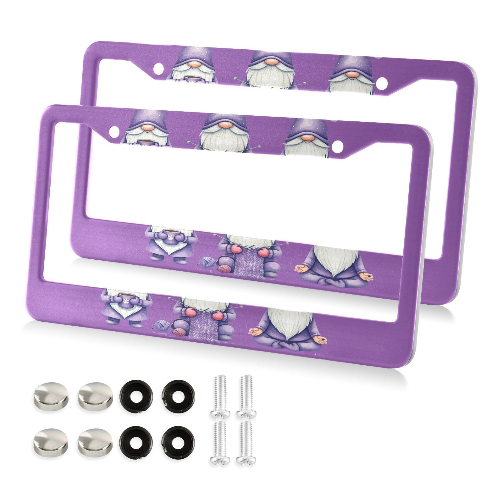 Photo 1 of (just 1)
Three Cute Gnomes Dark Purple License Plate Frames 2PCS Car License Plate Holder with Screw Caps Set Automotive Parts Decoration for US Vehicles