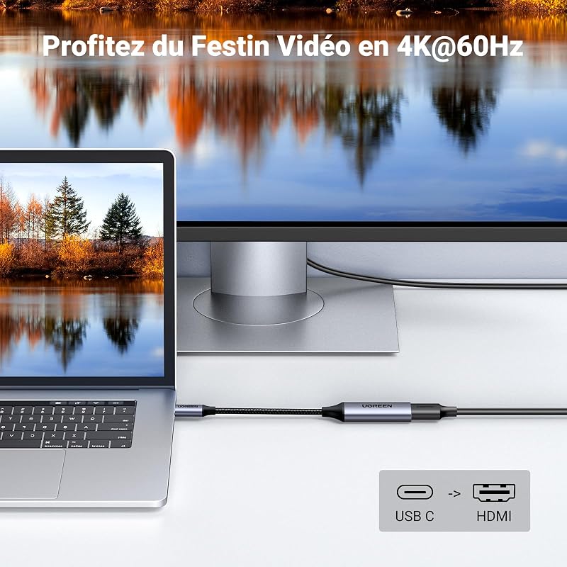 Adaptateur USB C vers HDMI Femelle Ultra Câble Thunderbolt 4/3 HDMI