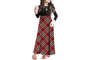 MITILLY Girls 3/4 Sleeve Pleated Casual Swing Long Maxi Dress with Pockets 6-12 Years