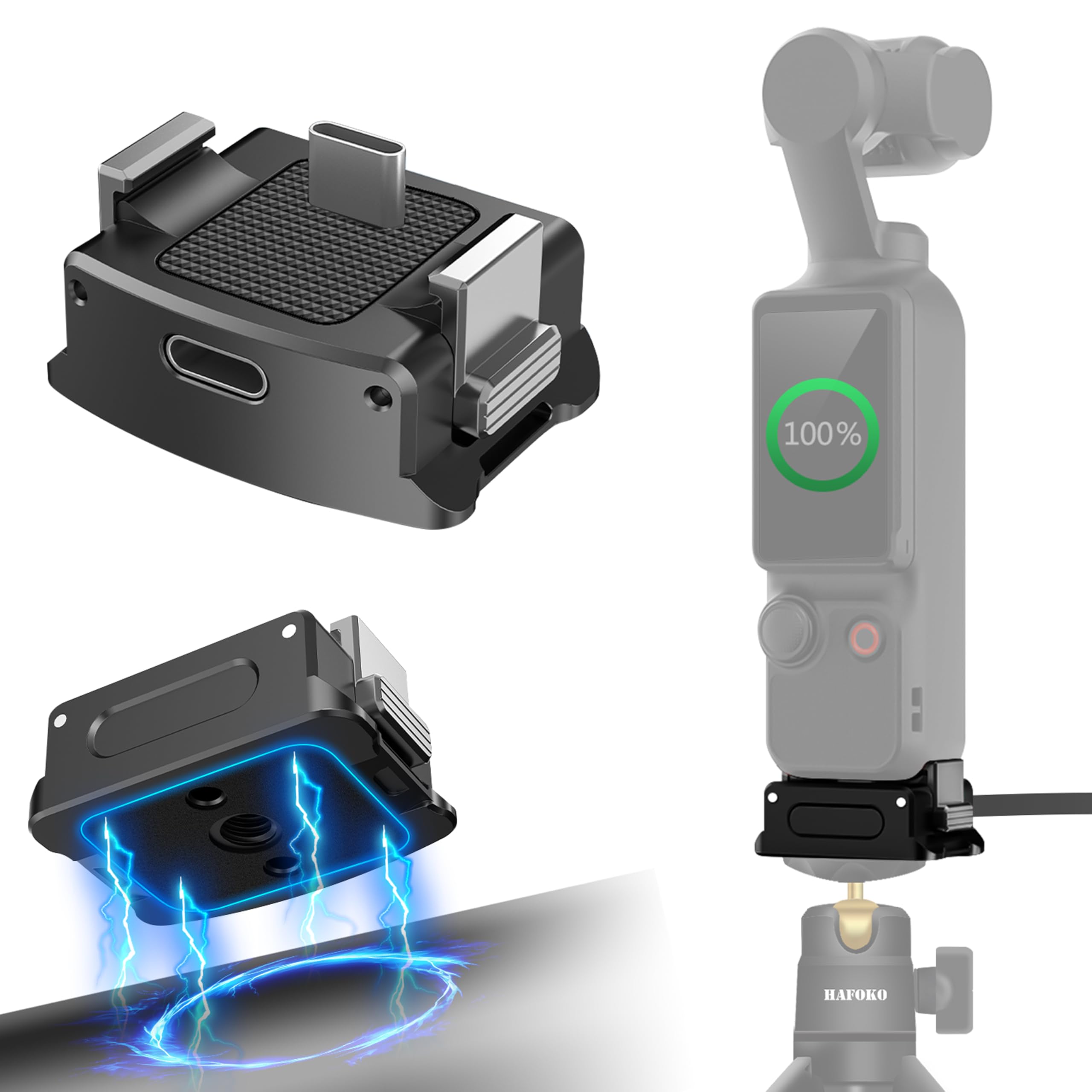 HAFOKO OSMO Pocket 4 Magnetic Charging Adapter Base Aluminum Alloy Type-C Charging Dock Desktop Magnetic Base Bracket with 1/4" for Tripod compatible for DJI OSMO Pocket 4 OSMO Pocke 3