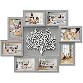 HELLO LAURA - Picture Frame Collage Large Wall Hanging Photo Frames Elegant Tree Collage Frame Gifts for Family Friends 4x6 inch Home Wall Decor Gallery Display (Grey)