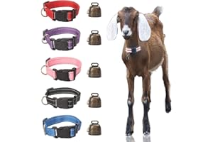 NEOGULY 5 Pack Goat Collar with Bell, Reflective Adjustable Nylon Collar Set Sheep Collar with Bell, Pet Anti-Lost Grazing Copper Bells for Small Farm Animal Sheep Cow Pet Goat Accessories