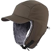 Home Prefer Faux Fur Trooper Trapper Hat for Men Warm Mens Winter Hat with Earflaps Ushanka Hunting Hat Reflective Brim