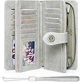 FALAN MULE Women Leather Wallet Large Capacity Bifold RFID Blocking Card Holder with Zipper Coin Pocket