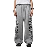 BEAUDRM Men's Baggy Sweatpants Y2k Gothic Graffiti Drawstring Waist Wide Leg Lounge Pants Athletic Joggers Pants with Pockets